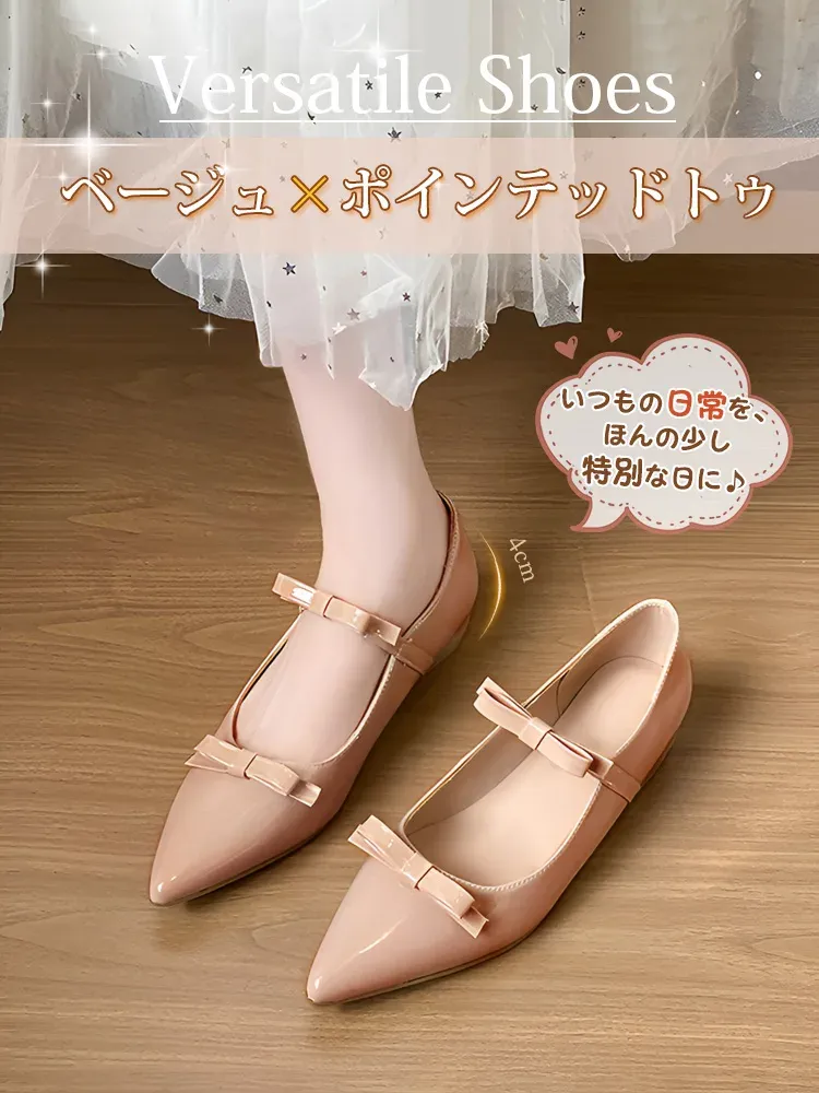 KENPOGEN ダブルリボンストラップ美脚パンプス｜5cmインヒール×エナメルの可愛さと安定感を両立