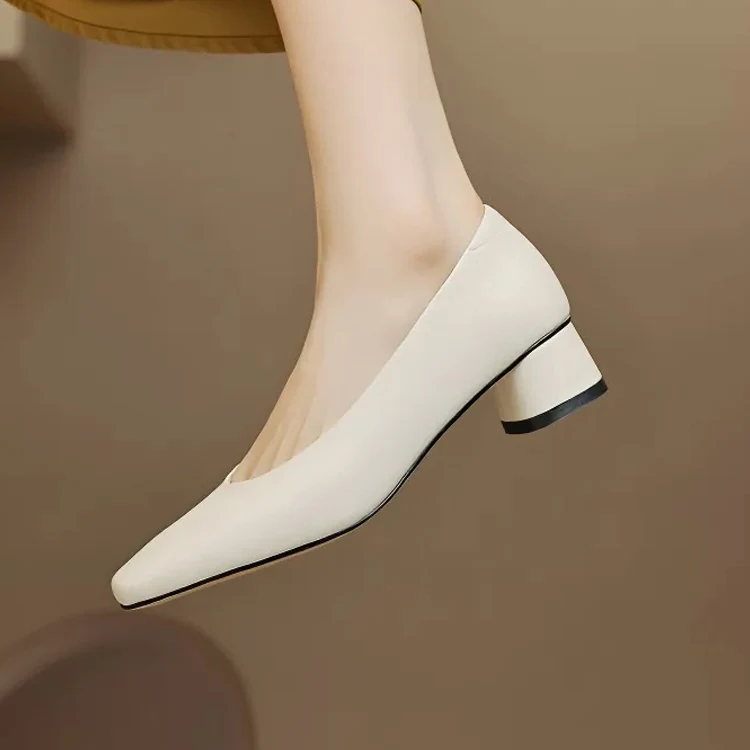 KENPOGEN スクエアトゥパンプス 牛革 手作り 3.5cmUP チャンキーヒール 歩きやすい 通勤 オフィス