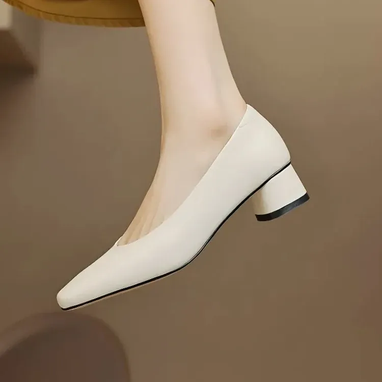 KENPOGEN スクエアトゥパンプス 牛革 手作り 3.5cmUP チャンキーヒール 歩きやすい 通勤 オフィス