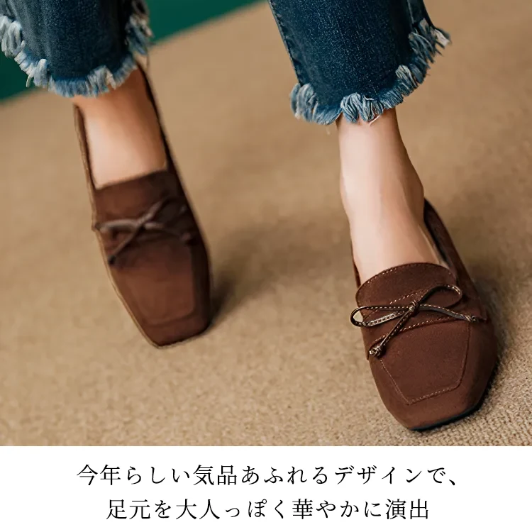 KENPOGEN スクエアトゥパンプス リボンモチーフ チャンキーヒール 5cm 痛くない 歩きやすい ビジネス フォーマル