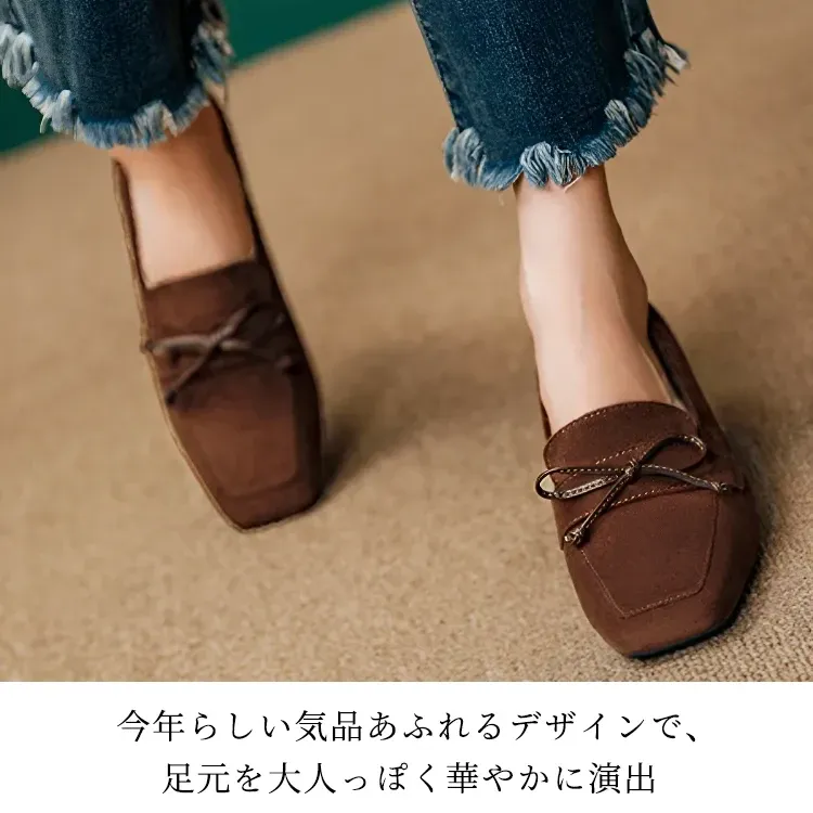 KENPOGEN スクエアトゥパンプス リボンモチーフ チャンキーヒール 5cm 痛くない 歩きやすい ビジネス フォーマル