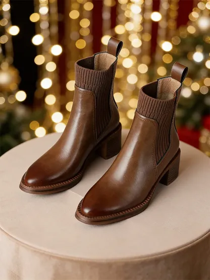 【今季の人気作】KENPOGEN ショートブーツ 本革 ニット 5.5cmヒール 履きやすい 疲れにくい 通勤 カジュアル