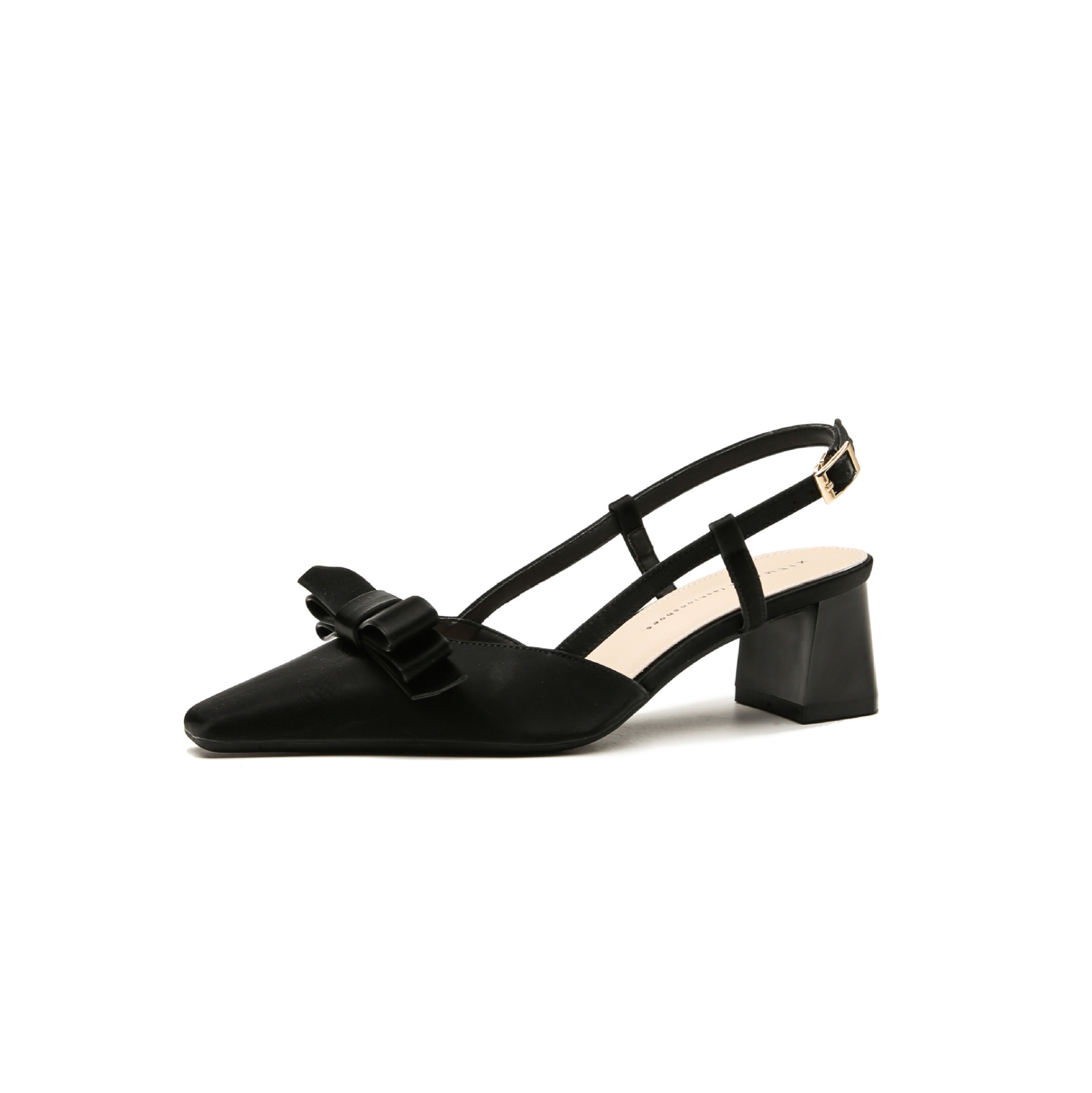 メタリックリボン バックストラップパンプス