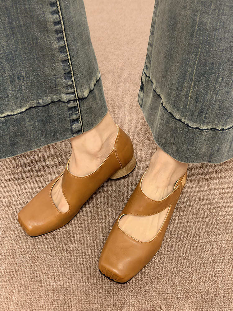 スクエアトゥ ストラップシューズ