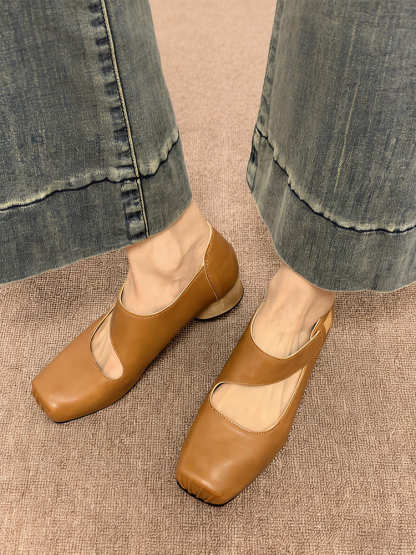 スクエアトゥ ストラップシューズ