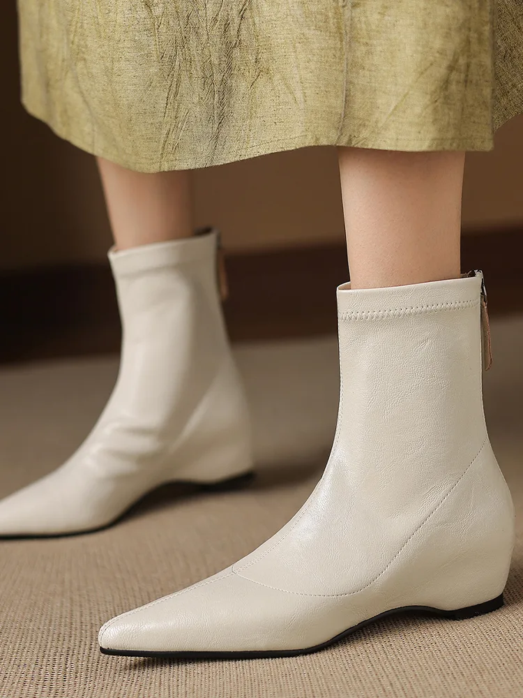 KENPOGEN ストレッチブーツ インヒール ポインテッドトゥ 4.5cmUP バックファスナー 履きやすい 細見え 通常タイプ・裏起毛 秋冬