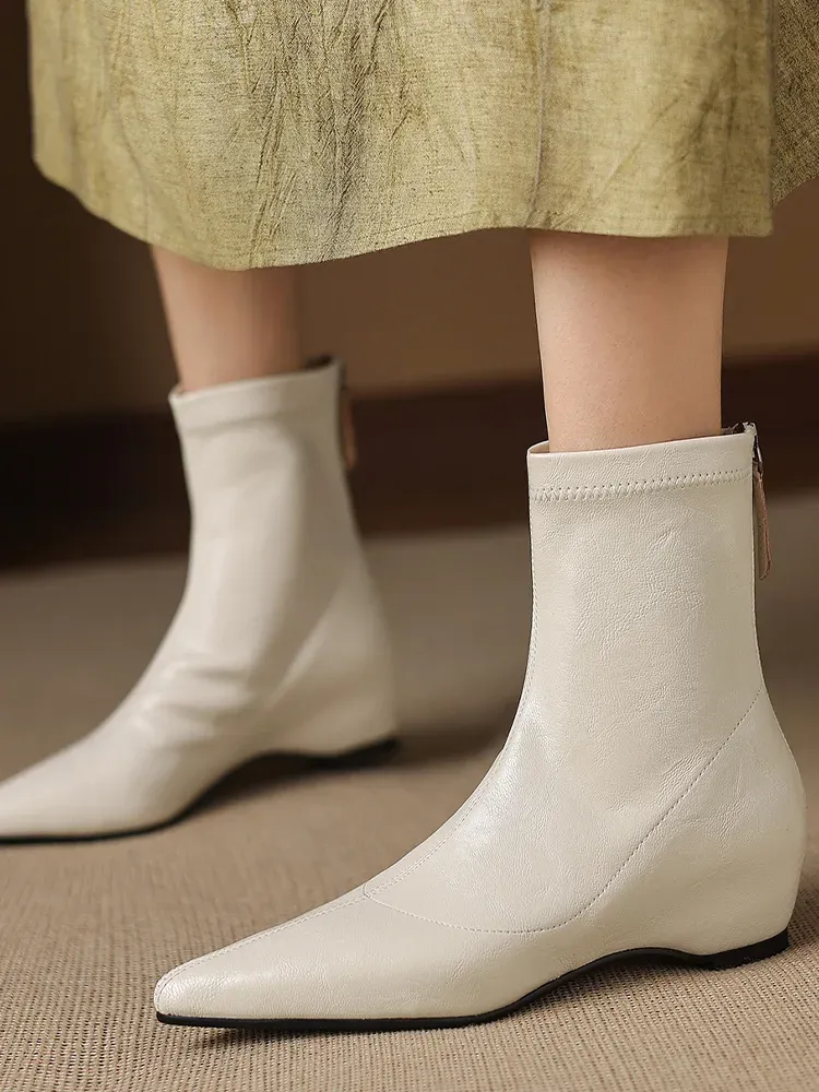 KENPOGEN ストレッチブーツ インヒール ポインテッドトゥ 4.5cmUP バックファスナー 履きやすい 細見え 通常タイプ・裏起毛 秋冬