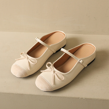 リボン付きシルバー厚底ミュール