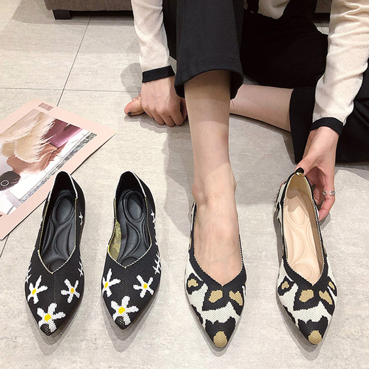 KENPOGEN ポインテッドトゥニットパンプス Vカット フラットシューズ 屈曲性抜群 歩きやすい 全10色展開 通勤 仕事