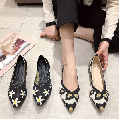 KENPOGEN ポインテッドトゥニットパンプス Vカット フラットシューズ 屈曲性抜群 歩きやすい 全10色展開 通勤 仕事