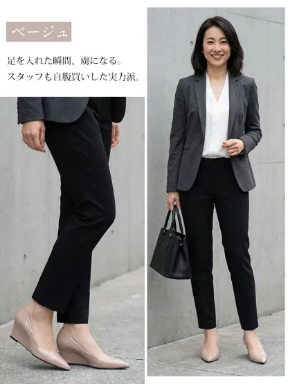 【通勤・立ち仕事に】 KENPOGEN 疲れない ウェッジソール パンプス 黒 エナメル 5.5cm 痛くない ポインテッドトゥ 仕事 オフィス ビジネス 事務