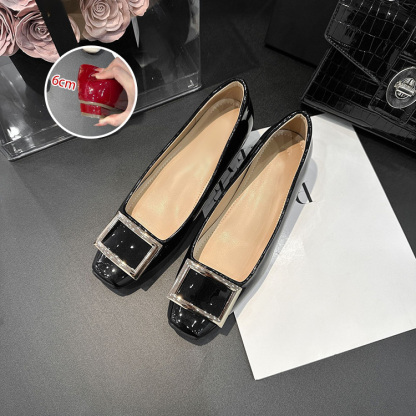 スクエアトゥ ビッグバックル 美脚パンプス