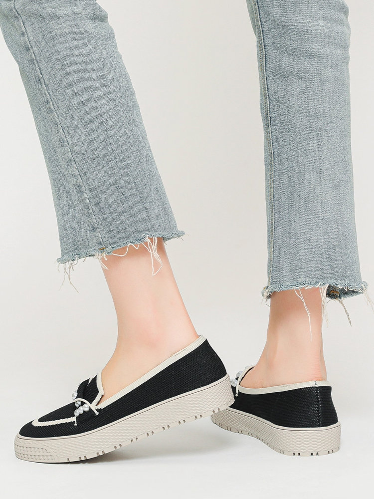 パール付き厚底ニットローファー