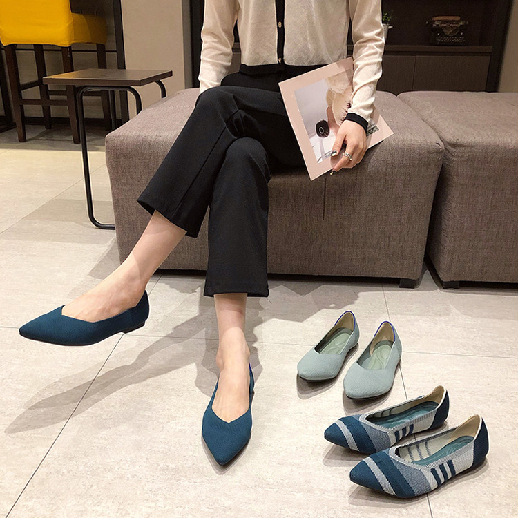 KENPOGEN ポインテッドトゥニットパンプス Vカット フラットシューズ 屈曲性抜群 歩きやすい 全10色展開 通勤 仕事