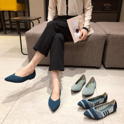 KENPOGEN ポインテッドトゥニットパンプス Vカット フラットシューズ 屈曲性抜群 歩きやすい 全10色展開 通勤 仕事