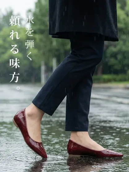 レインシューズ パンプス 撥水 エナメル 赤 ワインレッド 雨の日 靴 汚れにくい 滑りにくい 梅雨対策 おしゃれ 通学