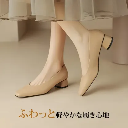 KENPOGEN スクエアトゥパンプス 牛革 手作り 3.5cmUP チャンキーヒール 歩きやすい 通勤 オフィス