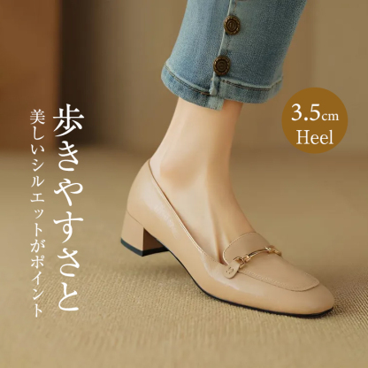 KENPOGEN ビットローファー 牛革 手作り スクエアトゥ 3.5cmチャンキーヒール 疲れにくい 通勤