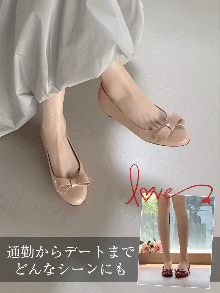 KENPOGEN インヒールパンプス エナメルシューズ ラウンドトゥ リボン付き 痛くない 脱げない