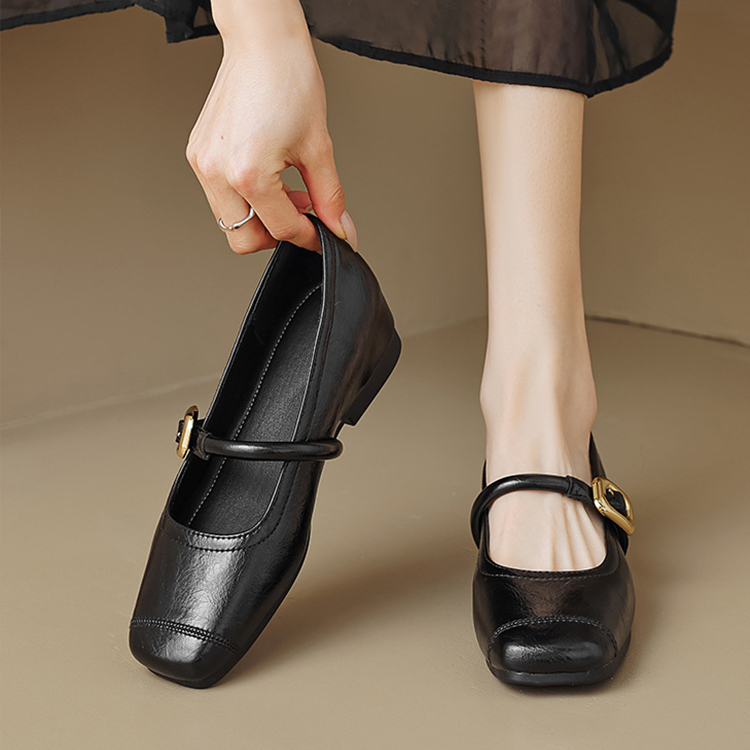 インヒール パンプス スクエアトゥ 歩きやすい革靴　ブラック