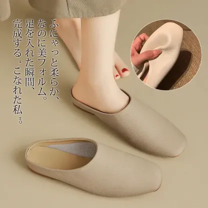 KENPOGEN スクエアトゥバブーシュ フラットシューズ 1cmヒール 柔らかい 歩きやすい 疲れにくい カジュアル お出かけ