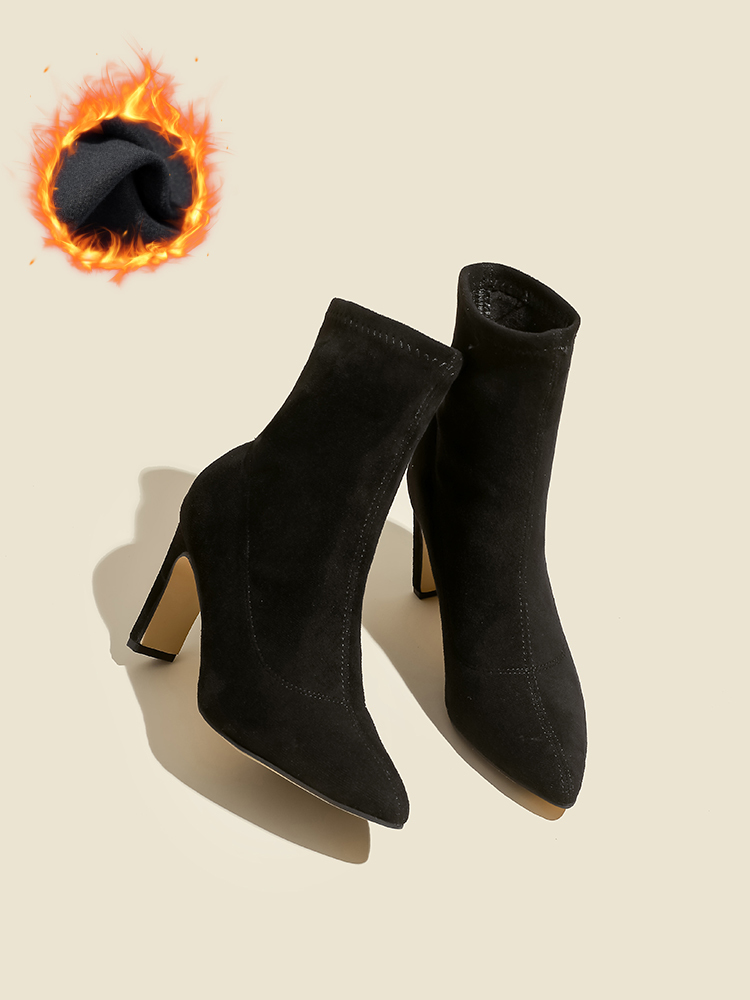 KENPOGEN ストレッチショートブーツ ポインテッドトゥ 6cmUP 歩きやすい 裏起毛 秋冬 通勤