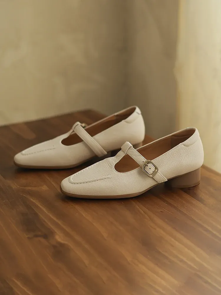 KENPOGEN 羊革 Tストラップシューズ スクエアトゥ 3cmUP  ハンドメイド 疲れにくい