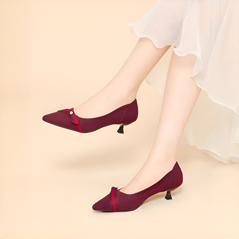 4cmヒールパールストラップニットパンプス