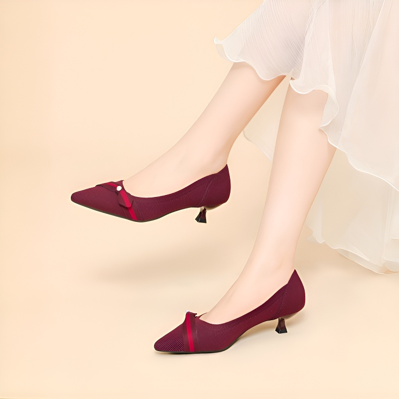 4cmヒールパールストラップニットパンプス