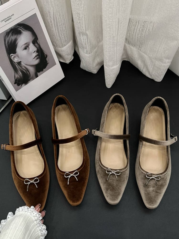 クラシカルリボン インヒールベロアメリージェーン