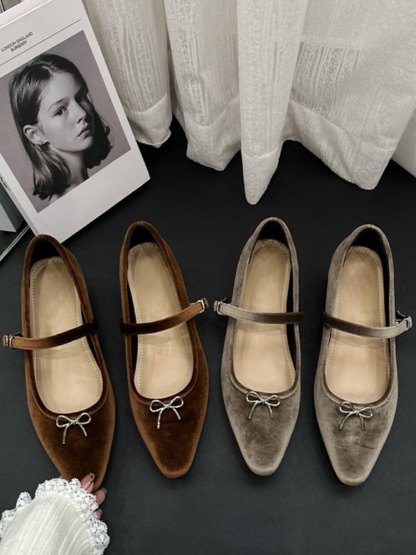 クラシカルリボン インヒールベロアメリージェーン