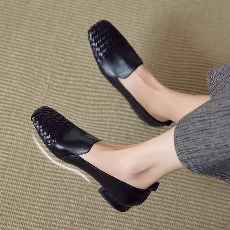 KENPOGEN スクエアトゥパンプス 編み込み 2cmヒール ぺたんこ靴 走れる 痛くない 歩きやすい オフィス お仕事