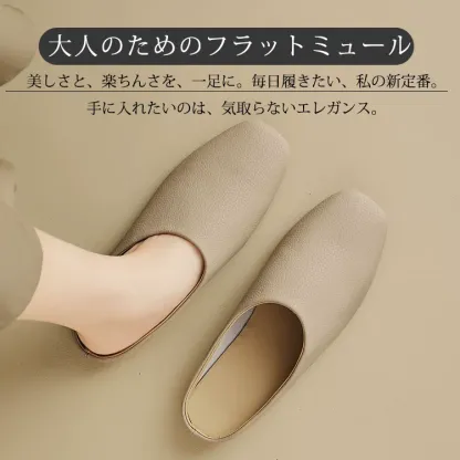 KENPOGEN スクエアトゥバブーシュ フラットシューズ 1cmヒール 柔らかい 歩きやすい 疲れにくい カジュアル お出かけ