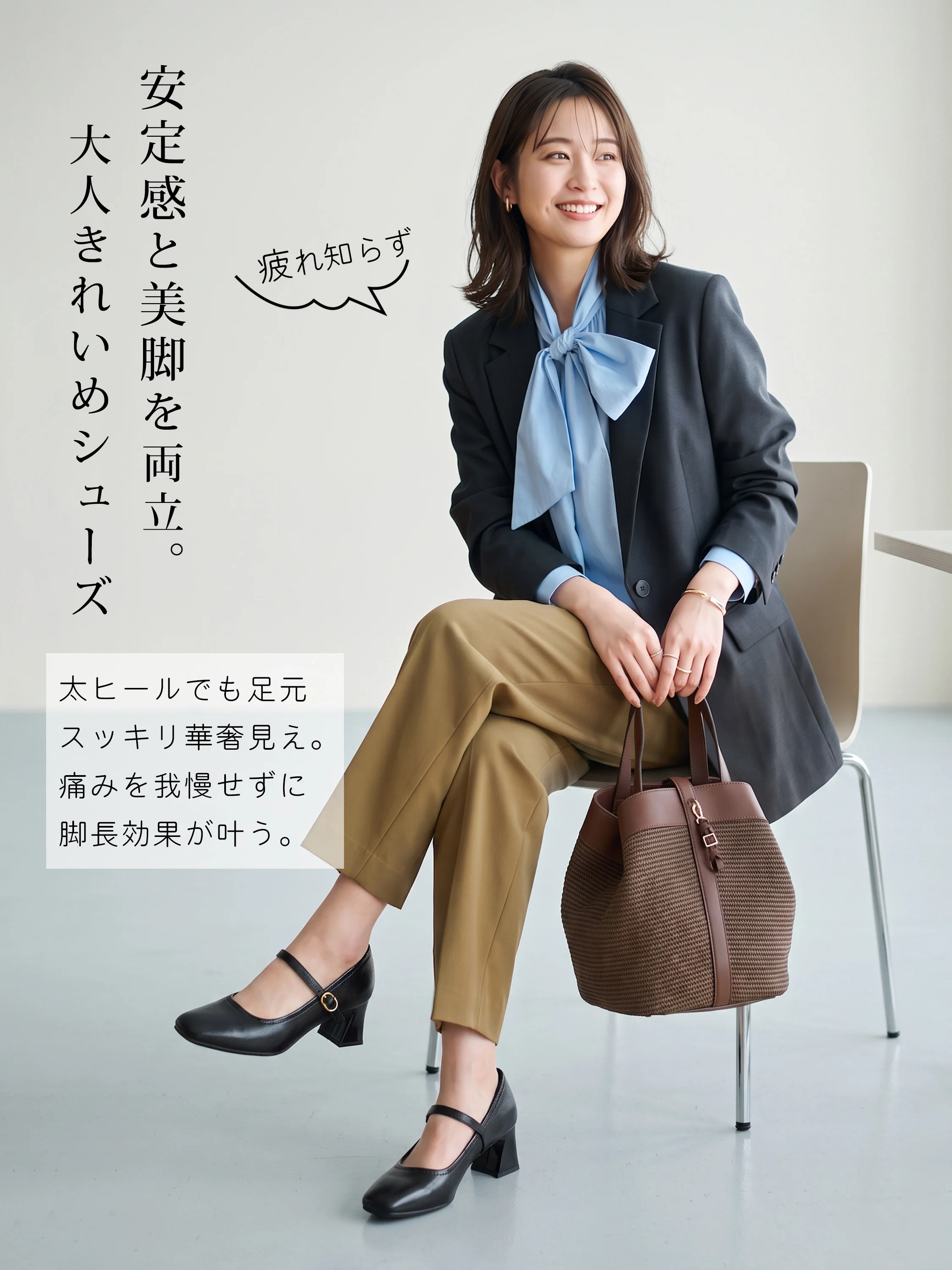 スクエアトゥ 落ち着いた色味が秋コーデに馴染む着用イメージ 歩きやすい 疲れにくい
