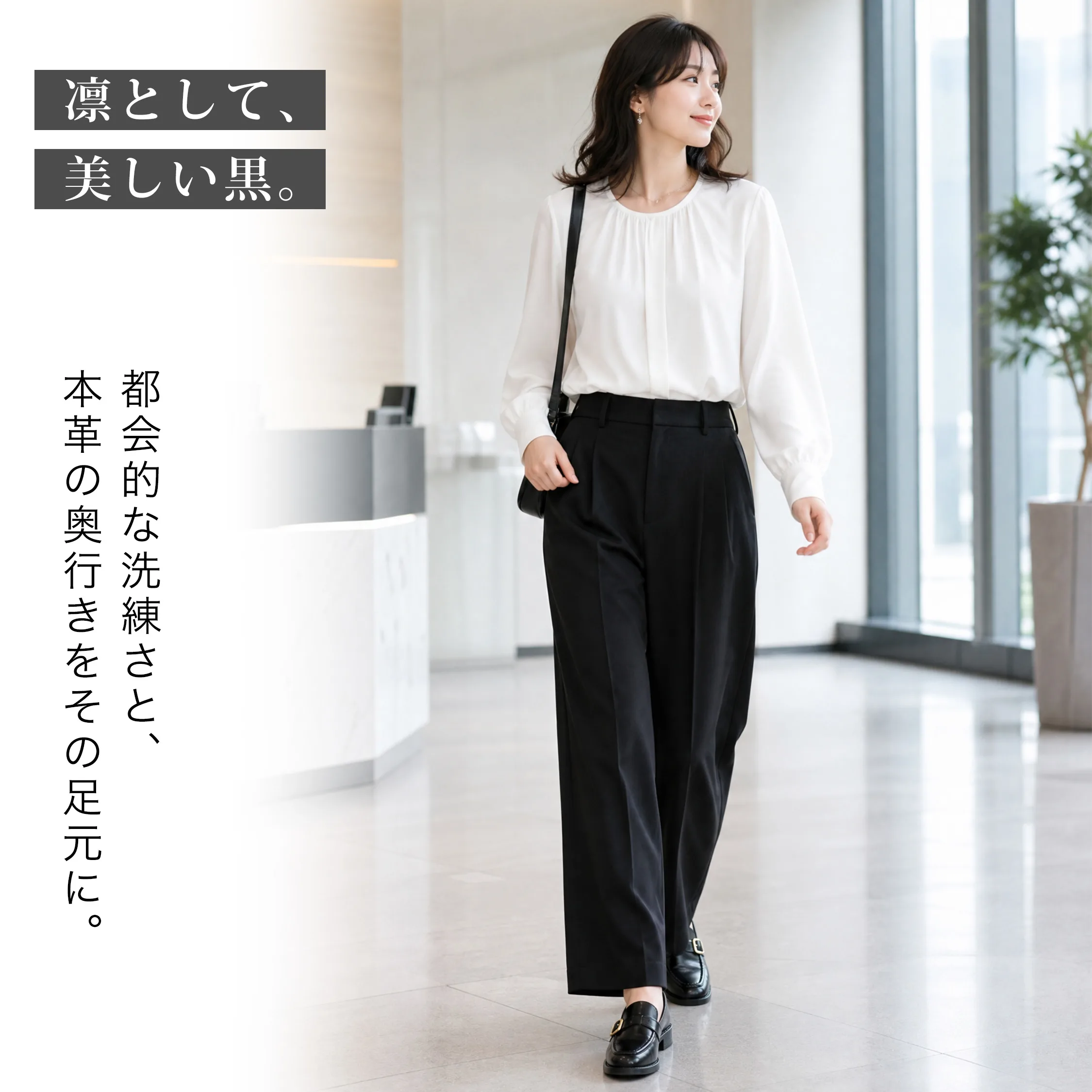 スクエアトゥ 本革バックルローファー