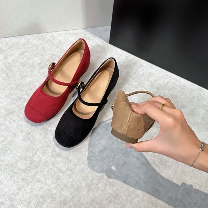 スエード調 バックルストラップ 5cm美脚メリージェーン