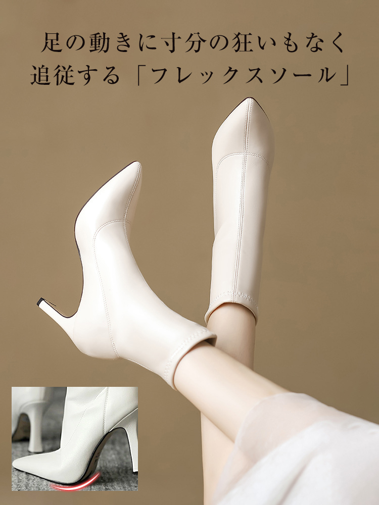 KENPOGEN ストレッチショートブーツ ポインテッドトゥ 6cmUP 歩きやすい 裏起毛 秋冬 通勤