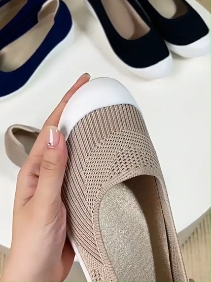 【素足のような超軽量】KENPOGEN ニットパンプス 5cmUP ウェッジソール ラウンドトゥ 通気性 蒸れない 屈曲性 痛くない 歩きやすい 仕事用