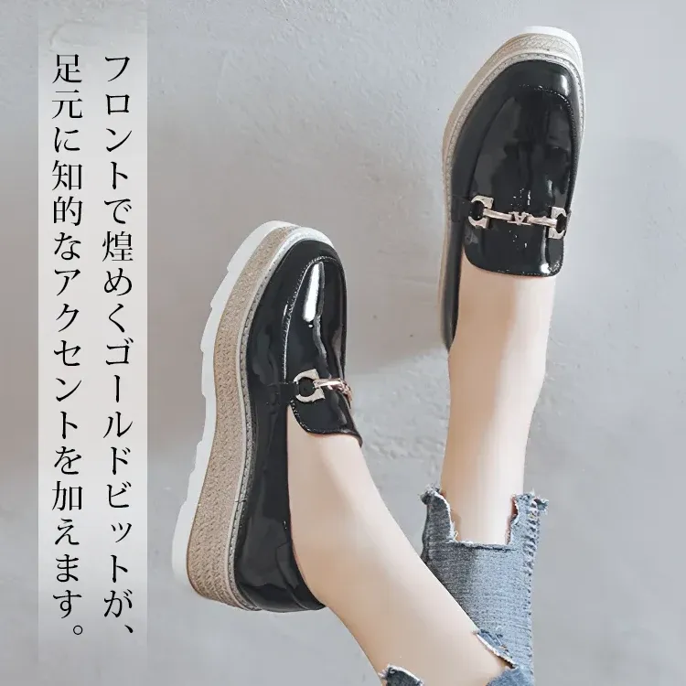 KENPOGEN ビットローファー 厚底靴 5cmUP エナメル 滑りにくい 疲れにくい 通学 通勤