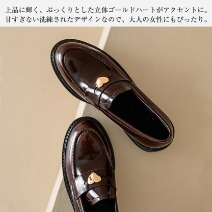 KENPOGEN コインローファー 牛革 手作り ハート飾り 5.5cmUP 歩きやすい きれいめ