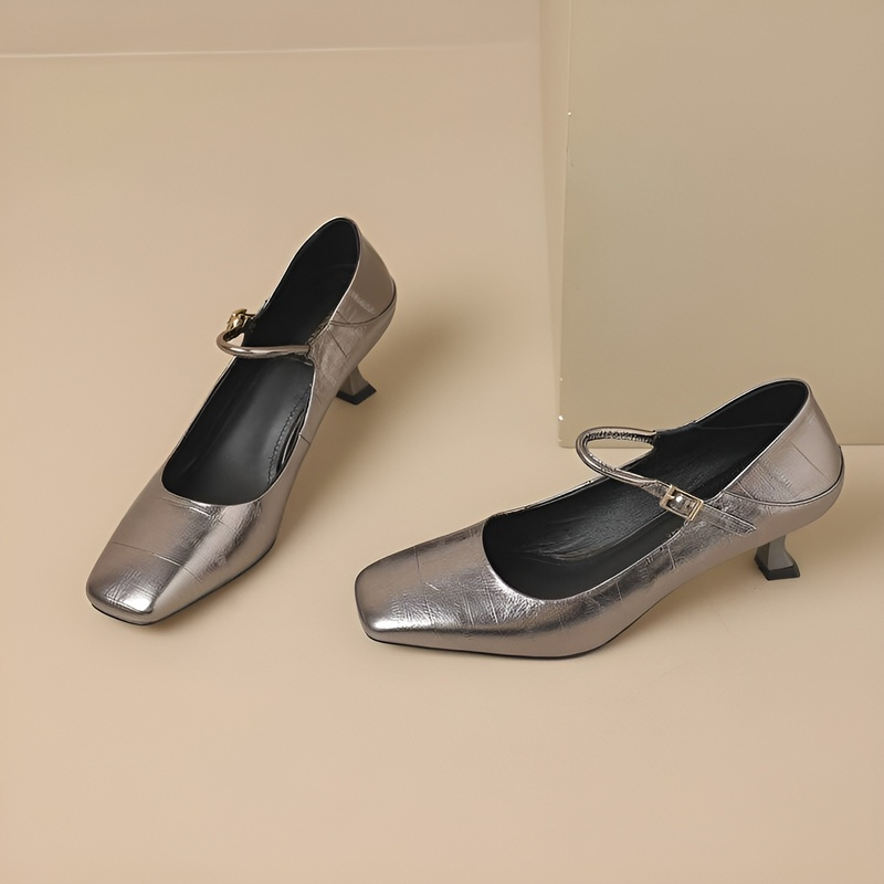 スクエアトゥ本革メリージェーンパンプス