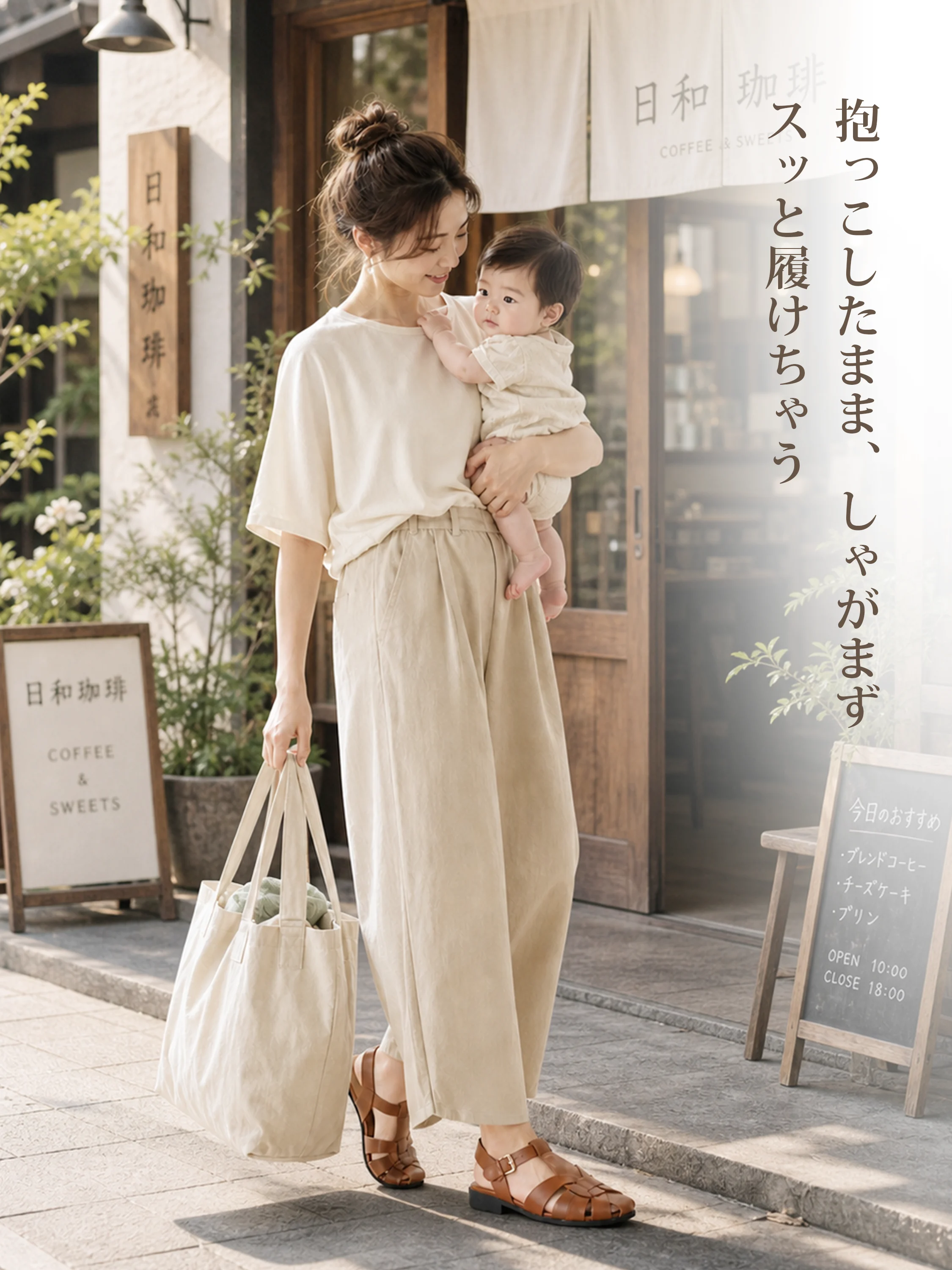 子育て中のお出かけにも履きやすい 着脱しやすいブラウンのレディースグルカサンダル