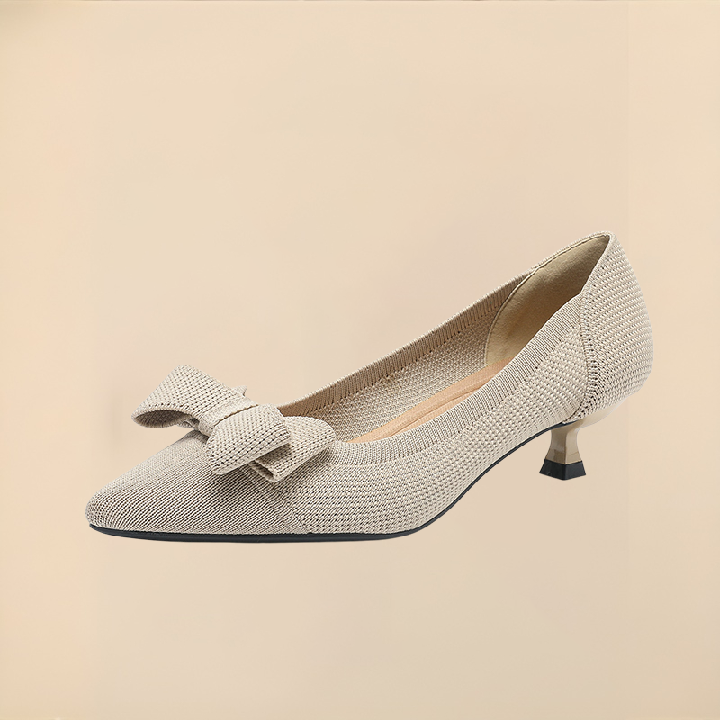 リボン付きニットパンプス