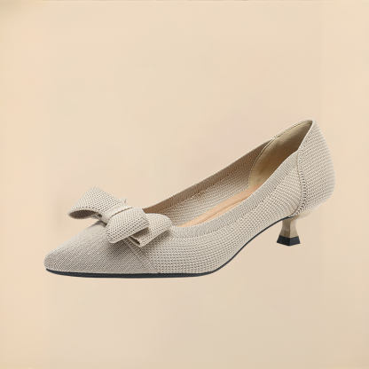 リボン付きニットパンプス
