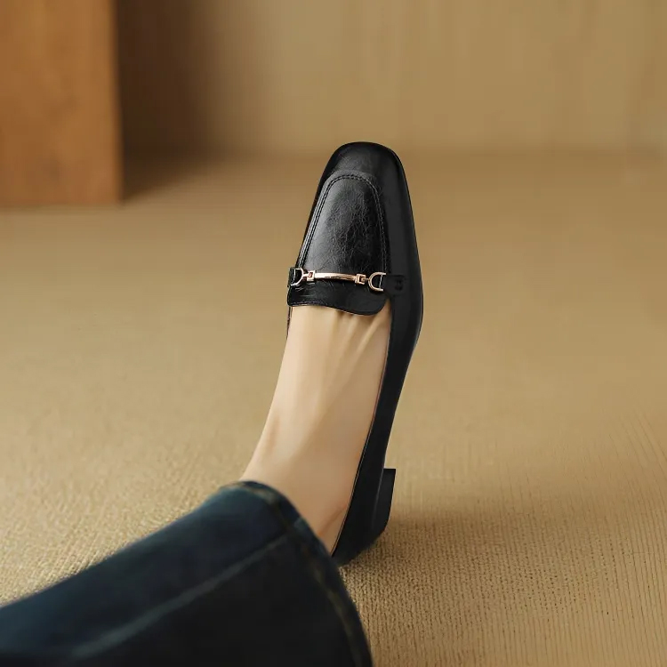 KENPOGEN ビットローファー 牛革 手作り スクエアトゥ 3.5cmチャンキーヒール 疲れにくい 通勤