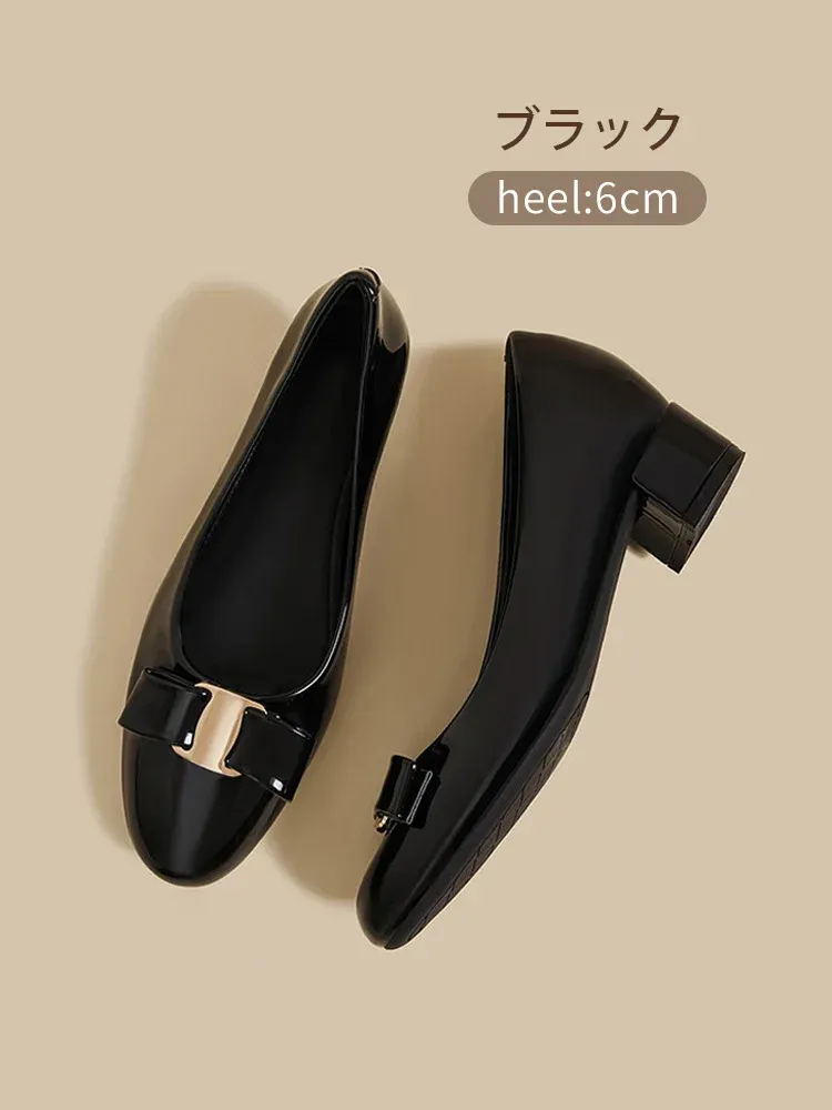 KENPOGEN インヒールパンプス リボンパンプス 5cmUP エナメル ラウンドトゥ 履きやすい かわいい