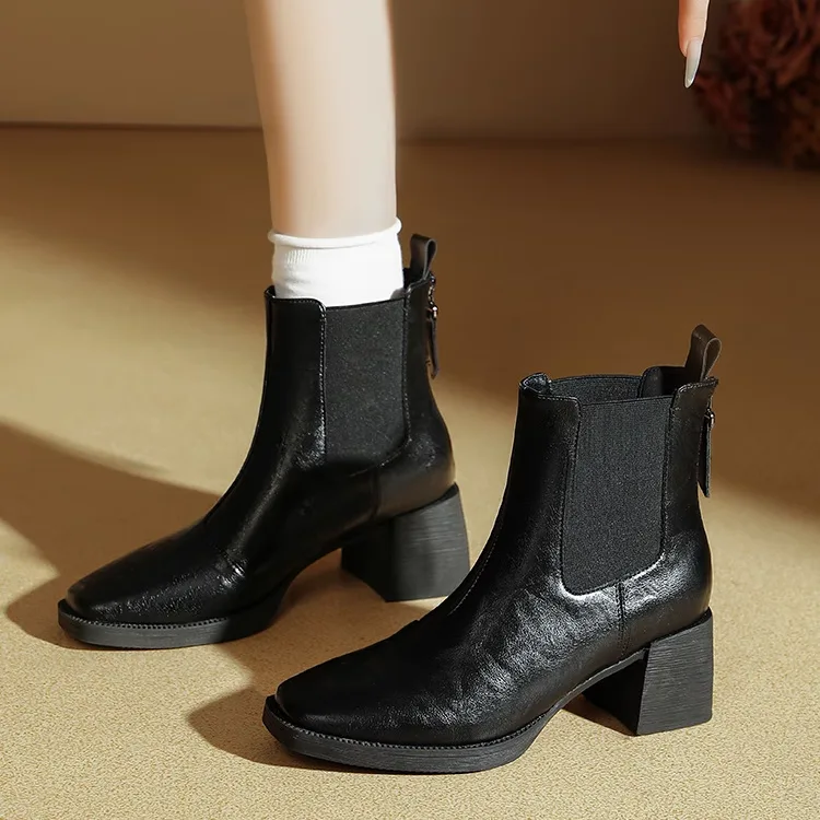 KENPOGEN ショートブーツ チェルシーブーツ 6cmUP サイドゴア チャンキーヒール 歩きやすい 秋冬 通勤