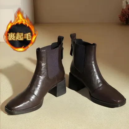 KENPOGEN ショートブーツ チェルシーブーツ 6cmUP サイドゴア チャンキーヒール 歩きやすい 秋冬 通勤