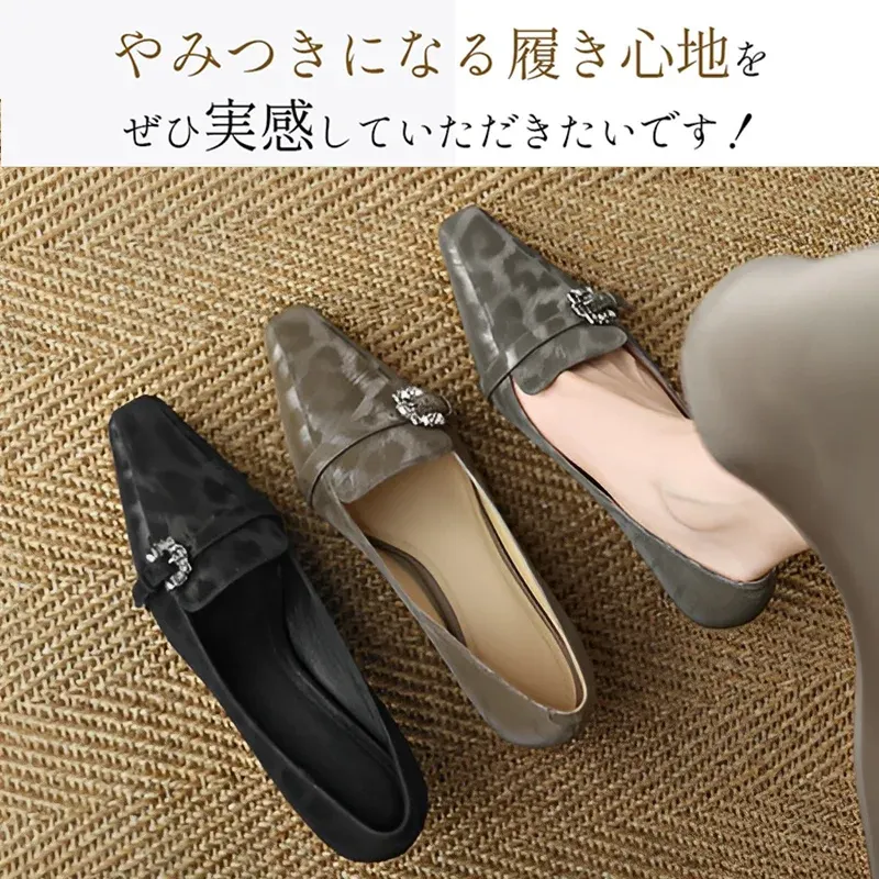 KENPOGEN バックルローファー 牛革 手作り 5cmUP スクエアトゥ 柔らかい 疲れにくい 通勤