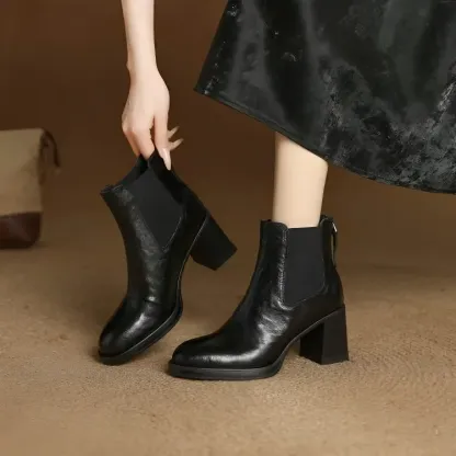 KENPOGEN ショートブーツ 羊革 7.5cmチャンキーヒール バッグファスナー 歩きやすい 履きやすい 通勤 お出かけ